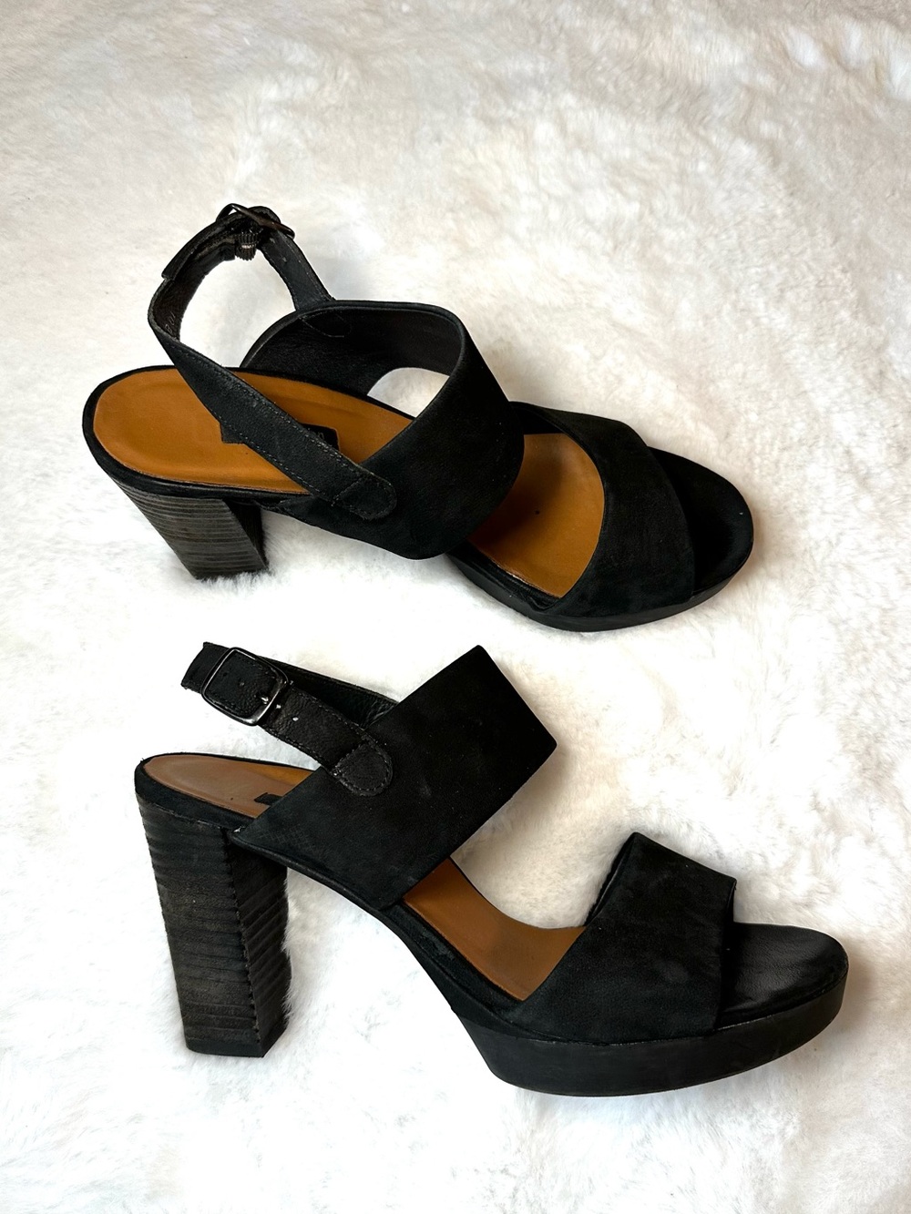 PAUL GREEN Amanda Women Suede Ankle Strap Block Heel Sandals Shoe Black Size 7